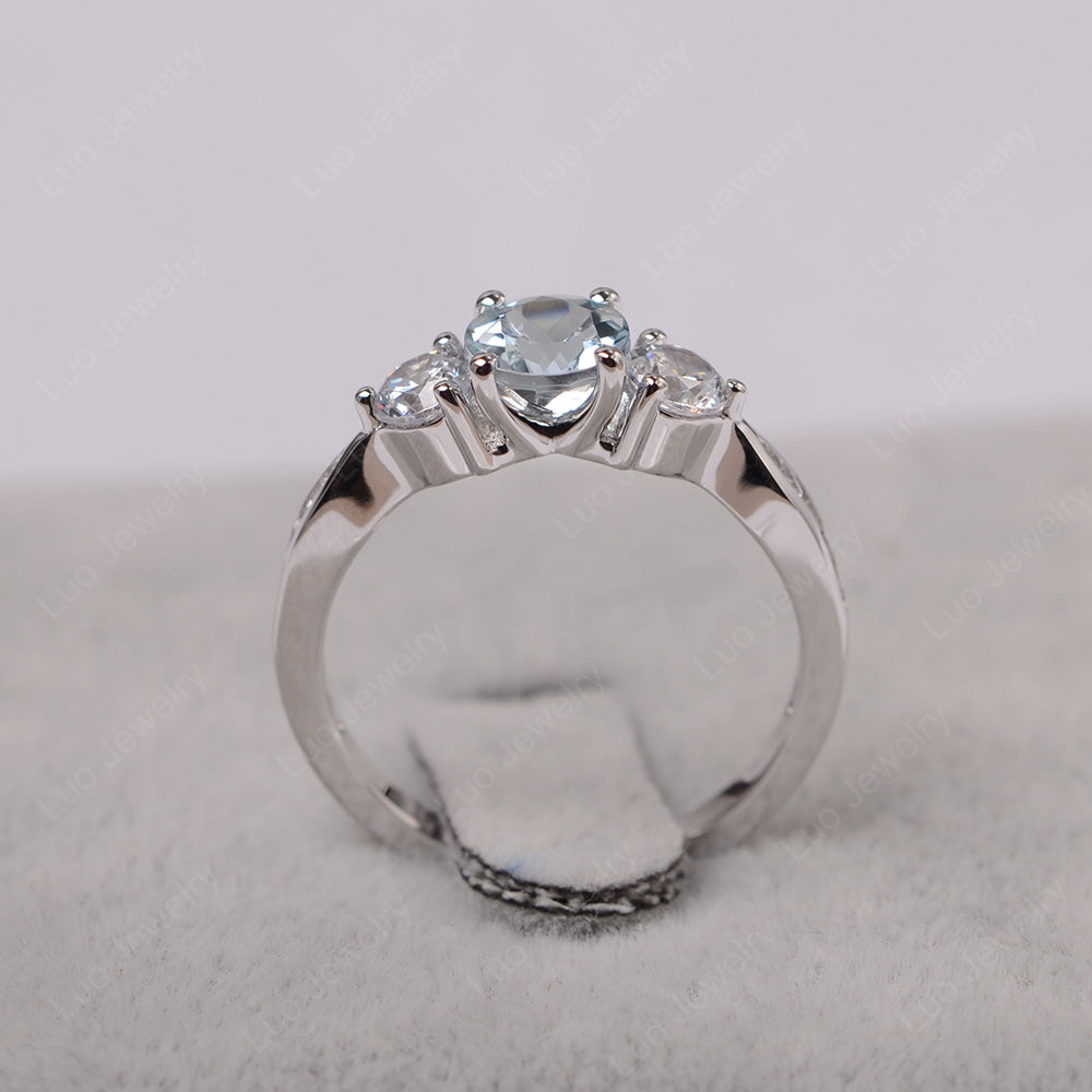 Aquamarine Ring Three Stone Engagement Ring - LUO Jewelry