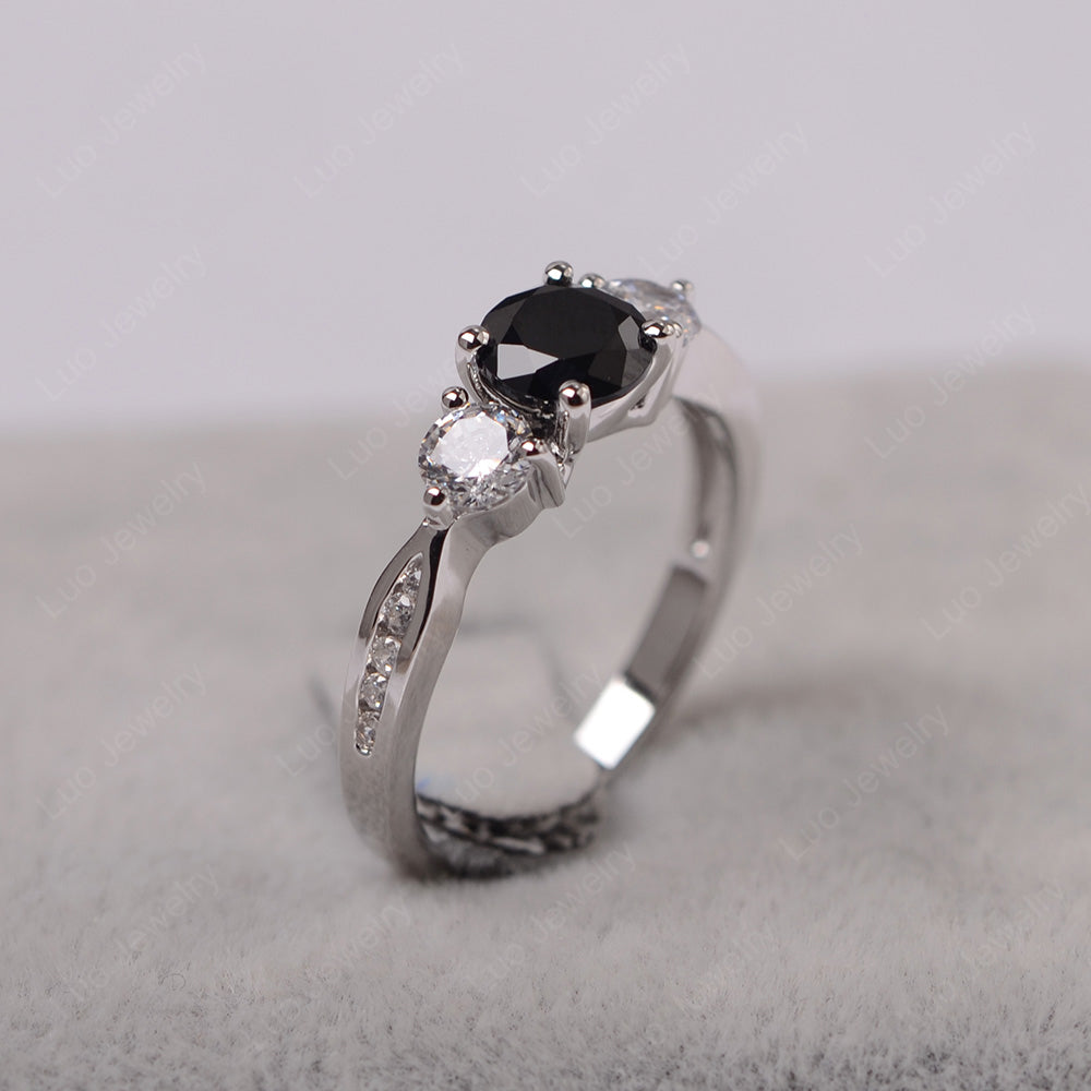 Black Stone Ring Three Stone Engagement Ring - LUO Jewelry