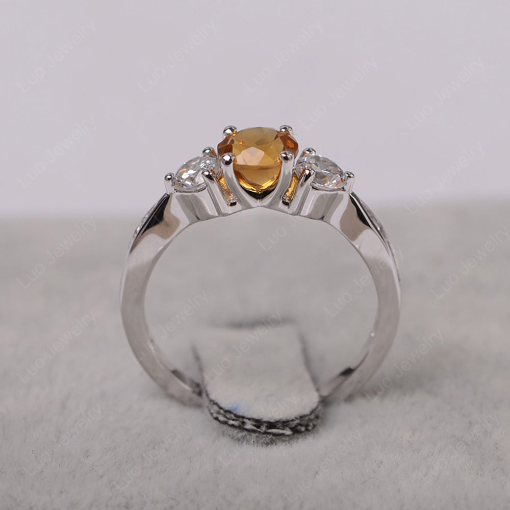 Citrine Ring Three Stone Engagement Ring - LUO Jewelry