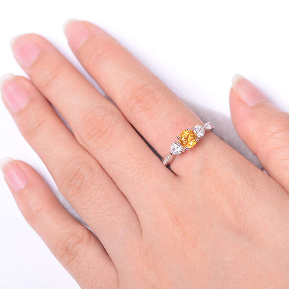 Citrine Ring Three Stone Engagement Ring - LUO Jewelry