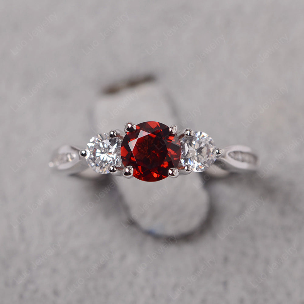 Garnet Ring Three Stone Engagement Ring - LUO Jewelry