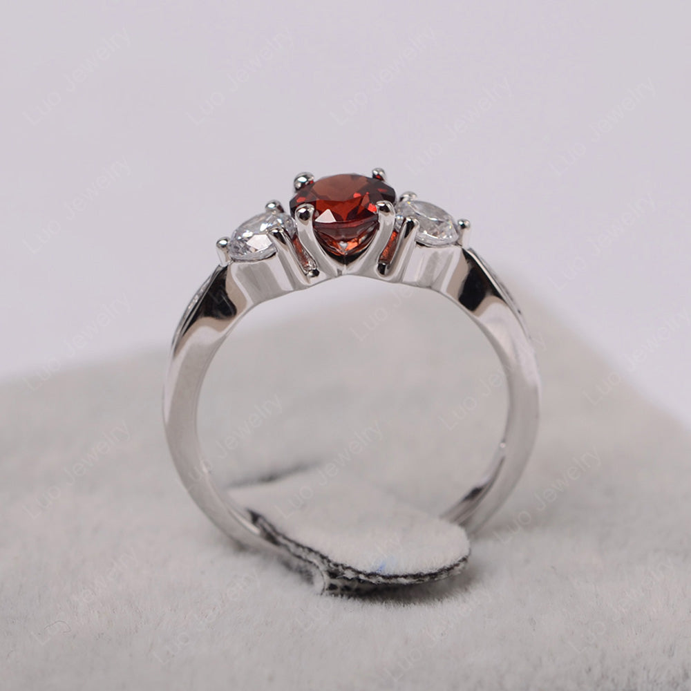 Garnet Ring Three Stone Engagement Ring - LUO Jewelry