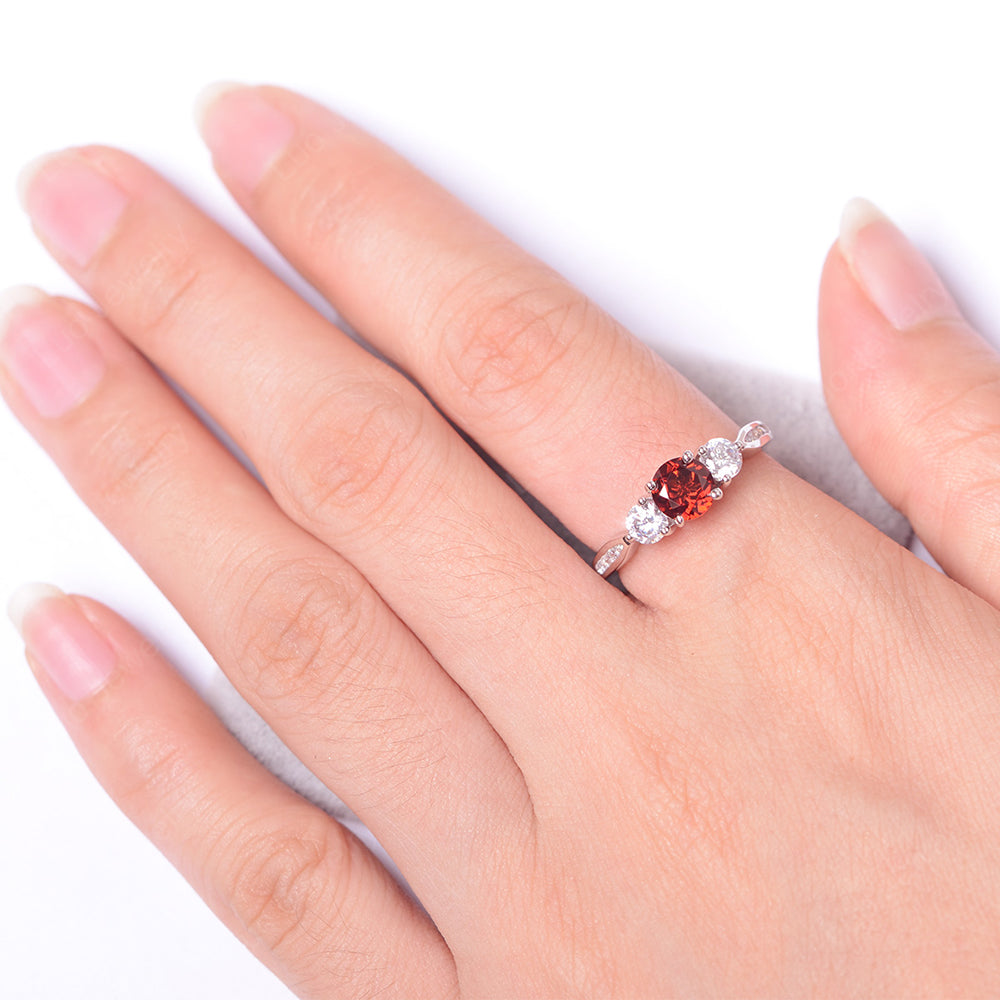 Garnet Ring Three Stone Engagement Ring - LUO Jewelry