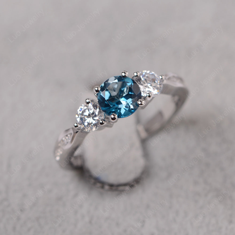 London Blue Topaz Ring Three Stone Engagement Ring - LUO Jewelry