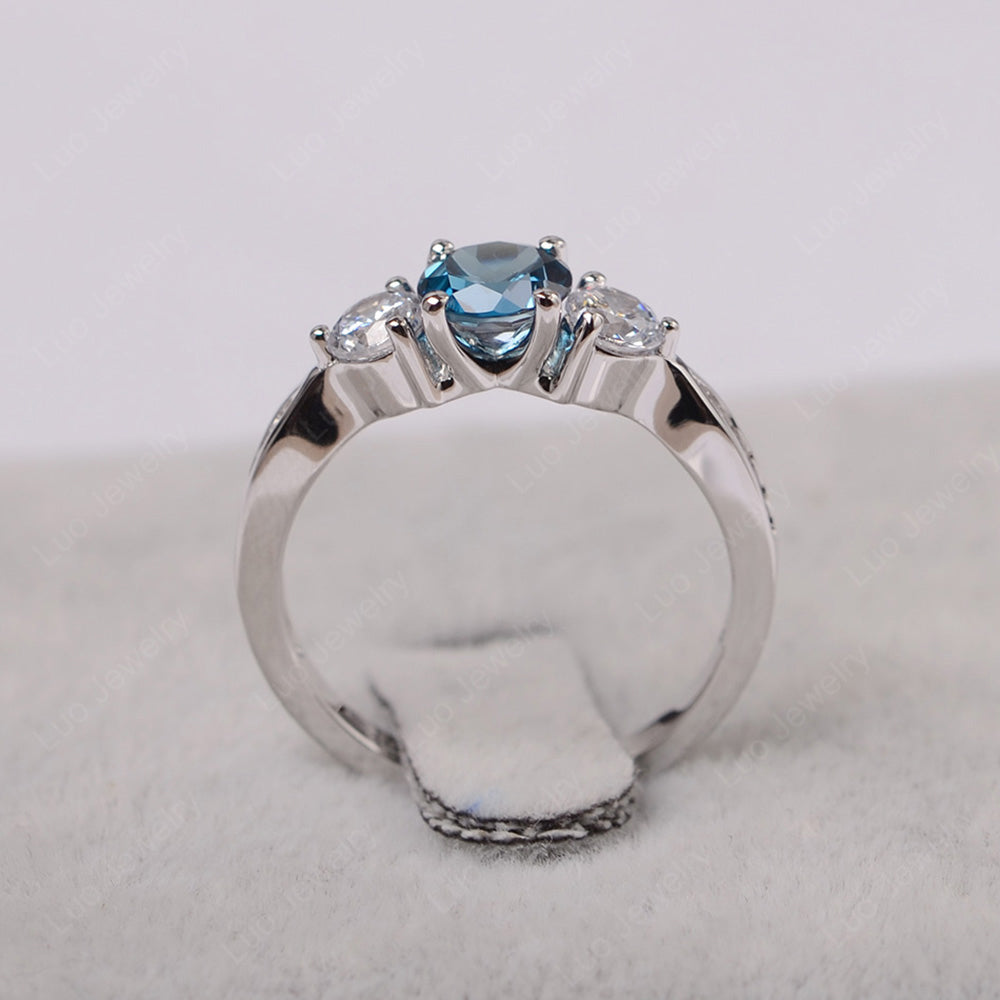 London Blue Topaz Ring Three Stone Engagement Ring - LUO Jewelry