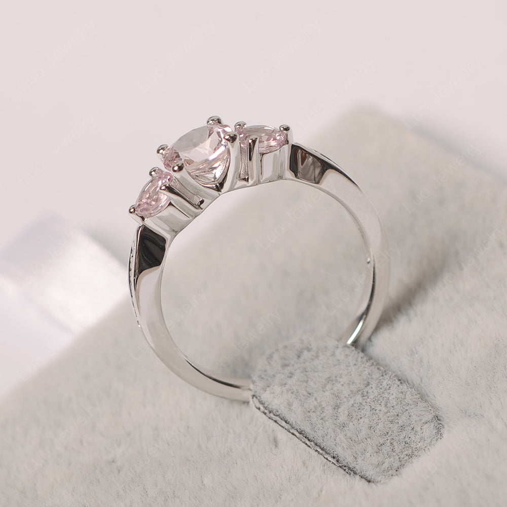 Morganite Ring Three Stone Engagement Ring - LUO Jewelry