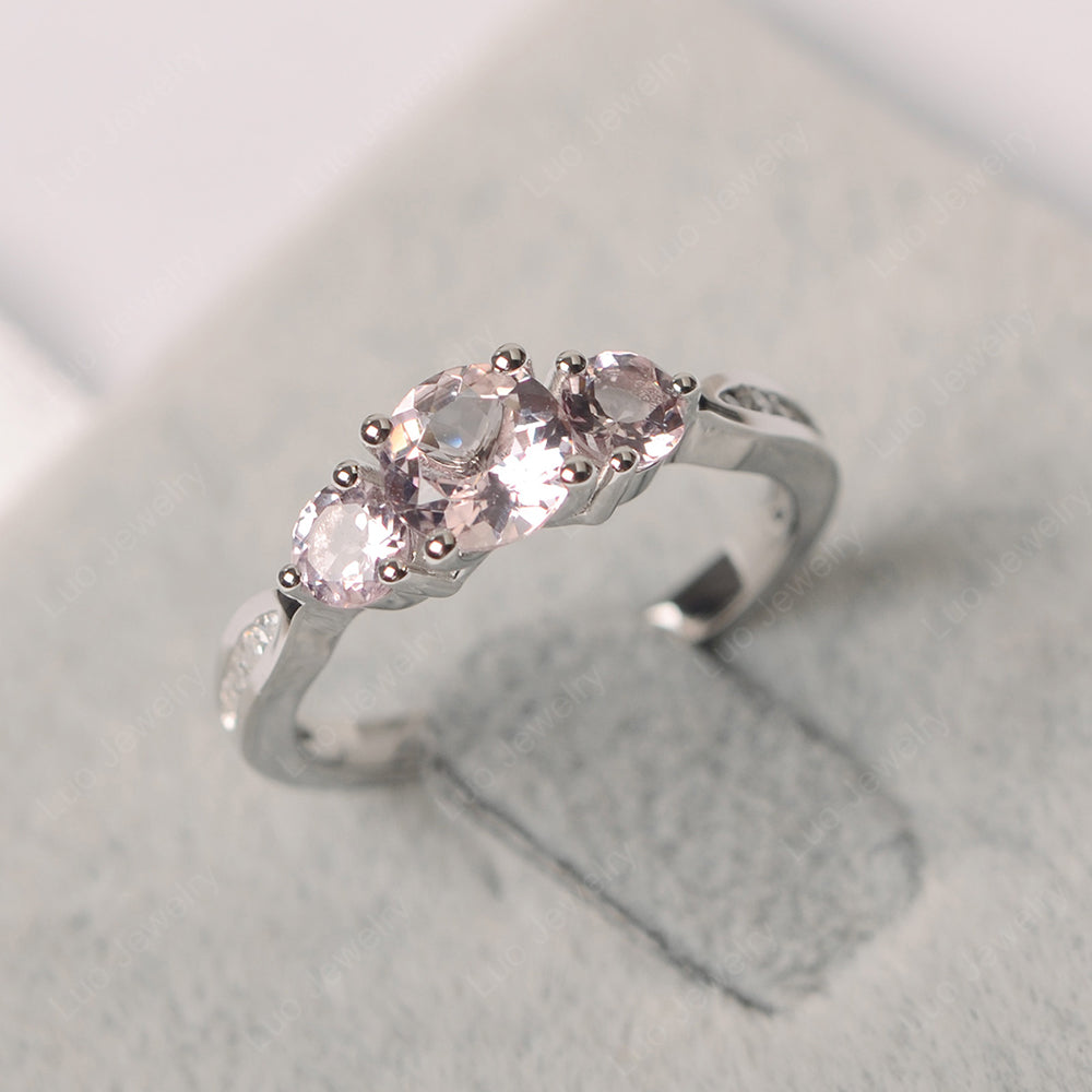 Morganite Ring Three Stone Engagement Ring - LUO Jewelry