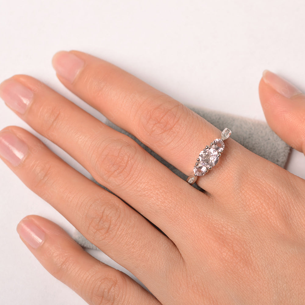 Morganite Ring Three Stone Engagement Ring - LUO Jewelry