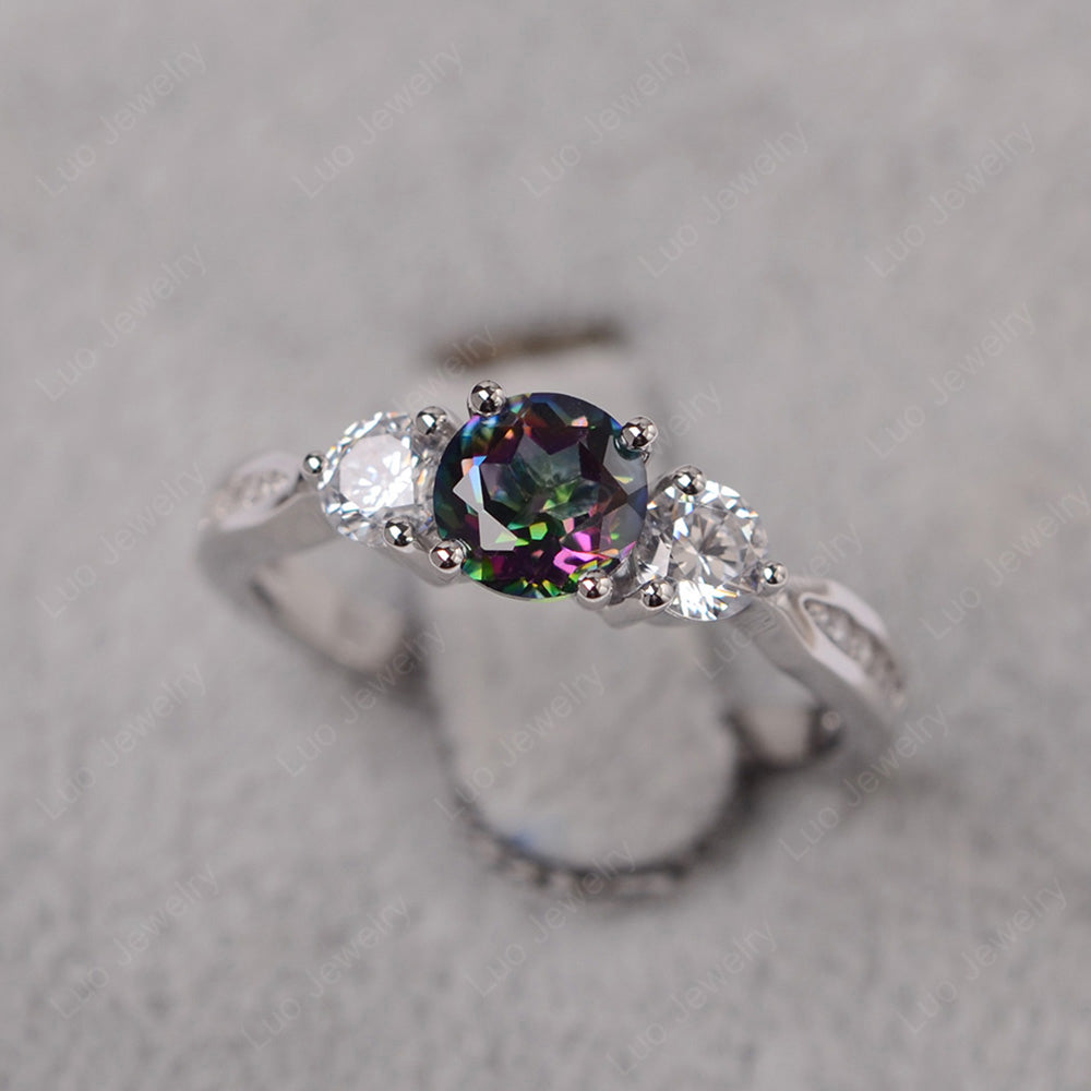 Mystic Topaz Ring Three Stone Engagement Ring - LUO Jewelry