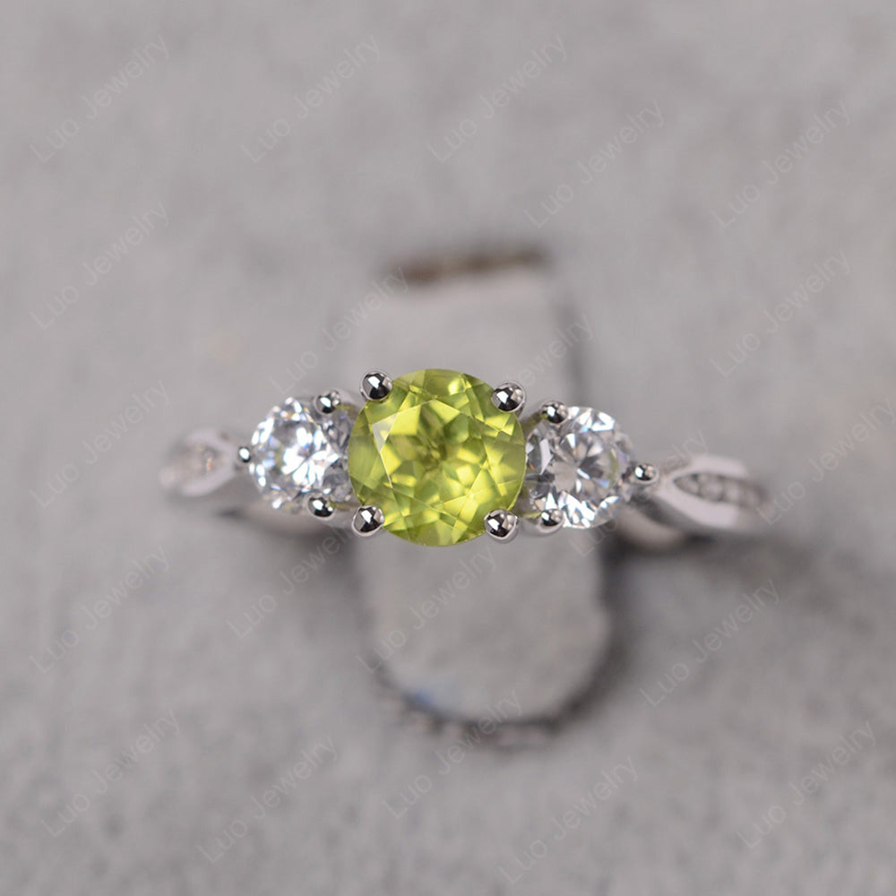 Peridot Ring Three Stone Engagement Ring - LUO Jewelry