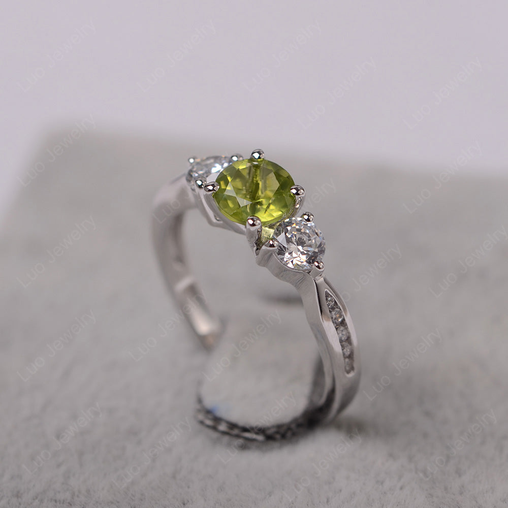 Peridot Ring Three Stone Engagement Ring - LUO Jewelry