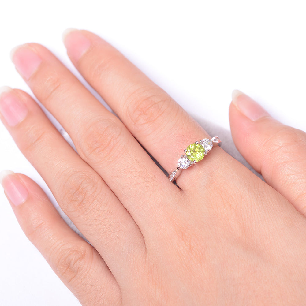 Peridot Ring Three Stone Engagement Ring - LUO Jewelry