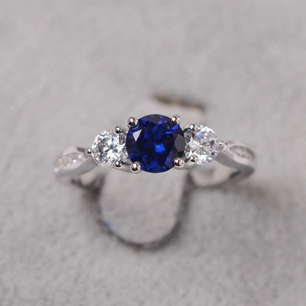 Lab Sapphire Ring Three Stone Engagement Ring - LUO Jewelry