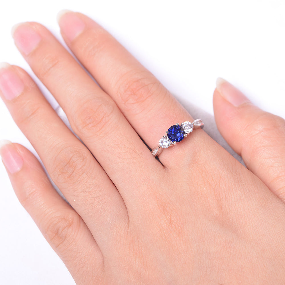 Lab Sapphire Ring Three Stone Engagement Ring - LUO Jewelry