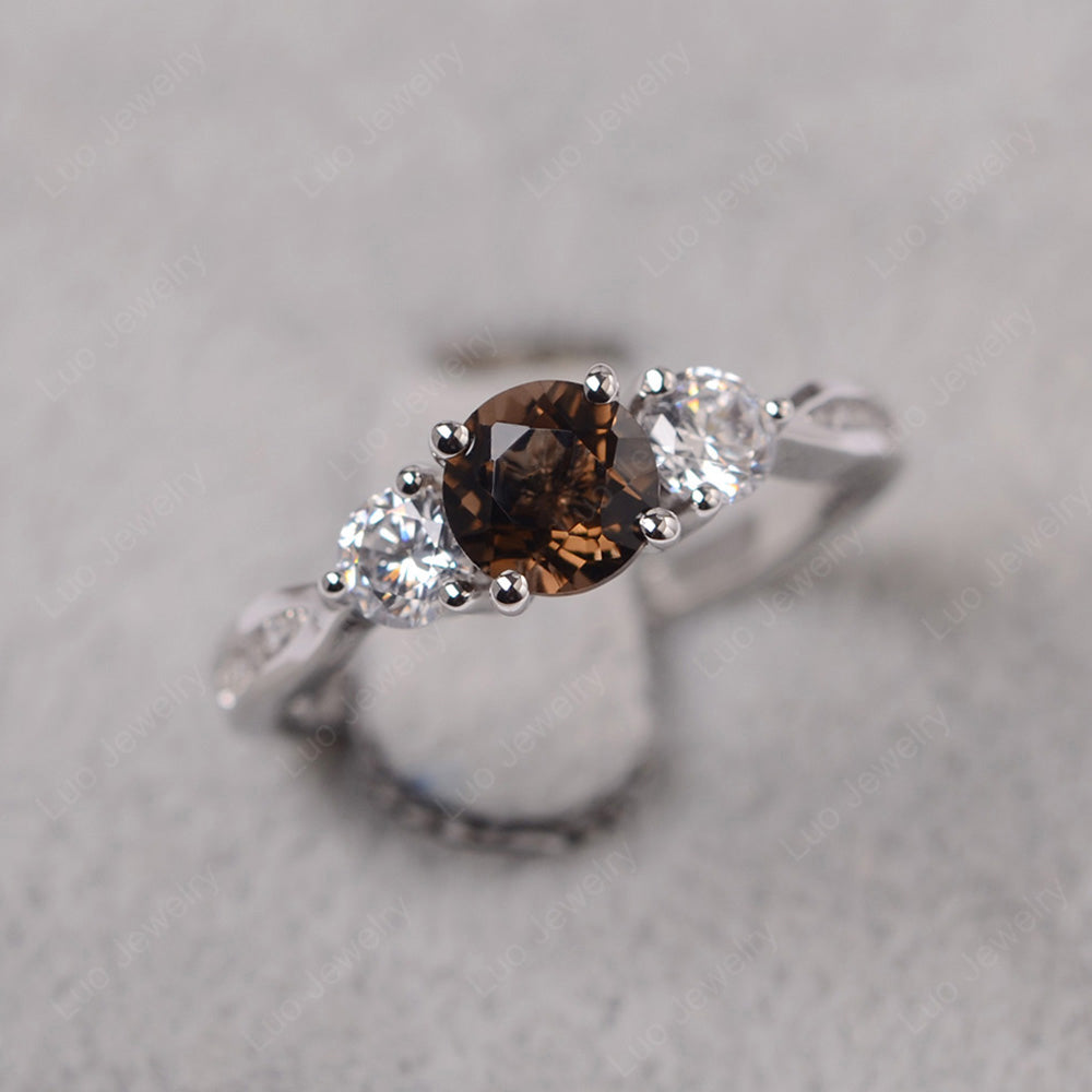 Smoky Quartz  Ring Three Stone Engagement Ring - LUO Jewelry