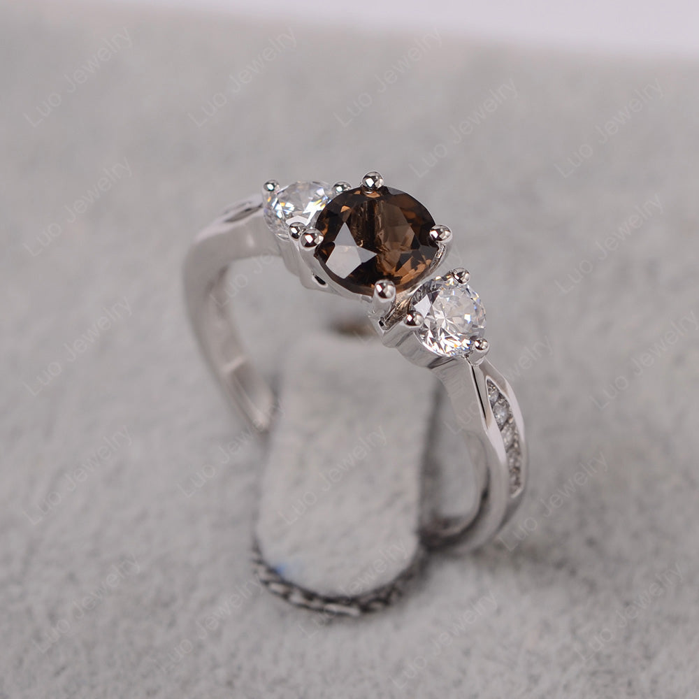 Smoky Quartz  Ring Three Stone Engagement Ring - LUO Jewelry