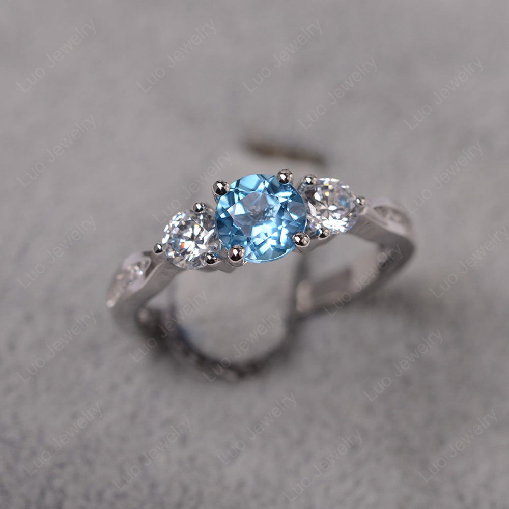 Swiss Blue Topaz Ring Three Stone Engagement Ring - LUO Jewelry