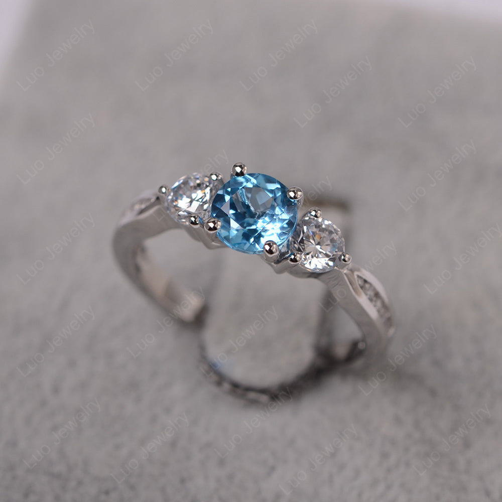 Swiss Blue Topaz Ring Three Stone Engagement Ring - LUO Jewelry