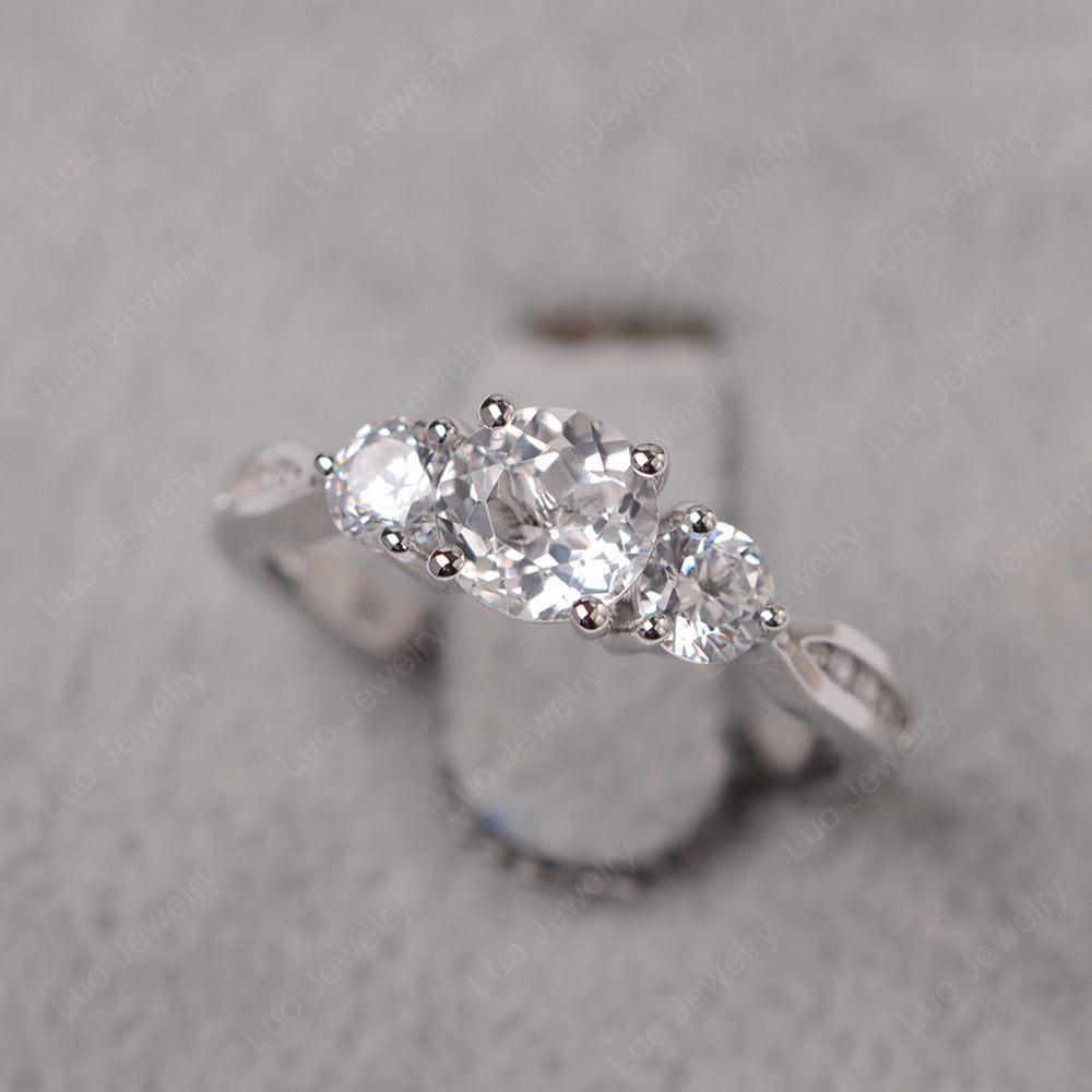 White Topaz Ring Three Stone Engagement Ring - LUO Jewelry
