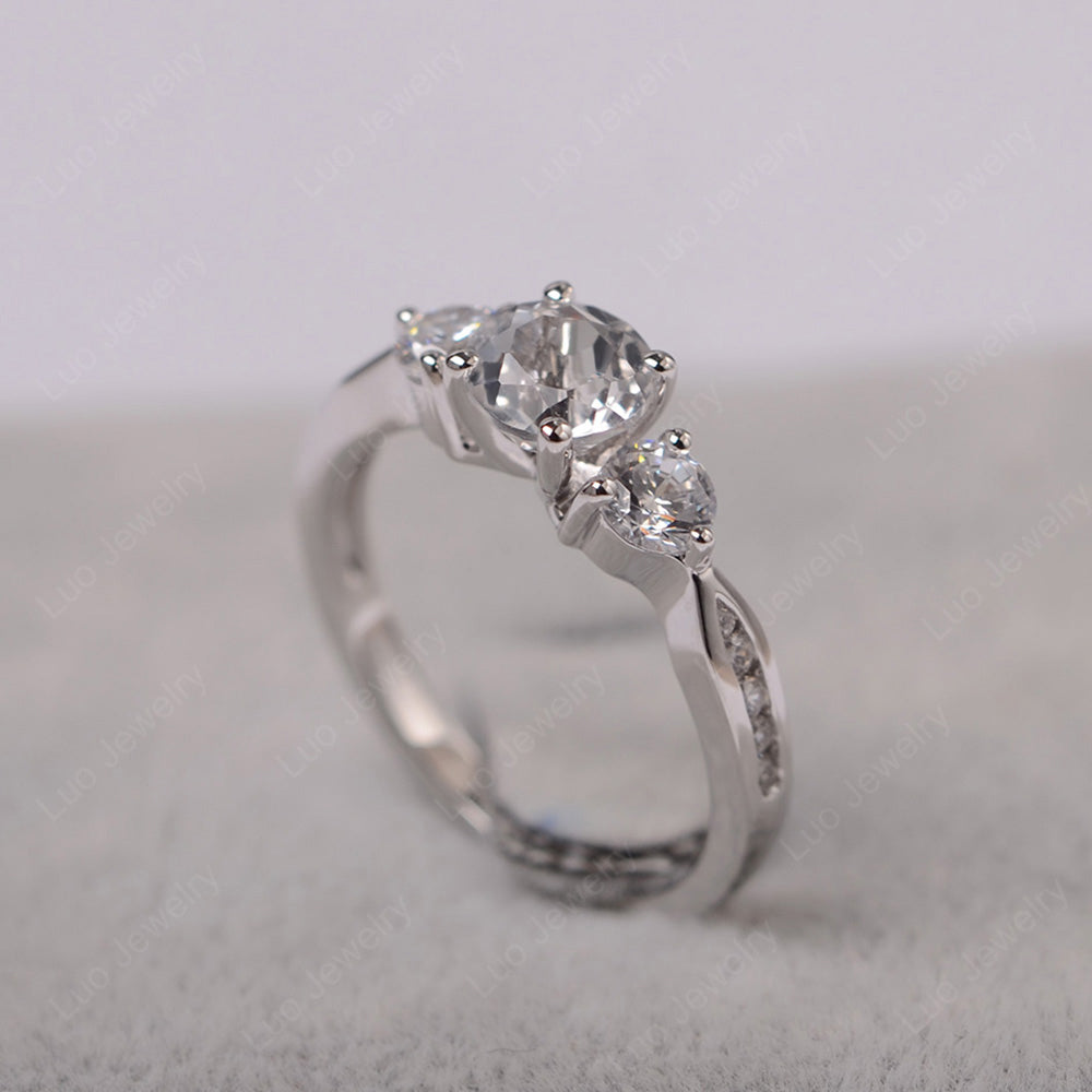 White Topaz Ring Three Stone Engagement Ring - LUO Jewelry