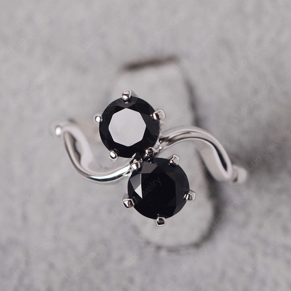 Black Stone Ring 2 Stone Twist Ring - LUO Jewelry