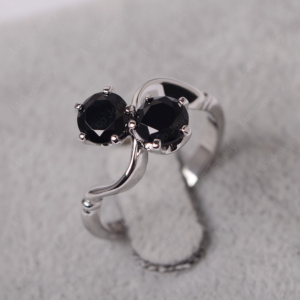 Black Stone Ring 2 Stone Twist Ring - LUO Jewelry