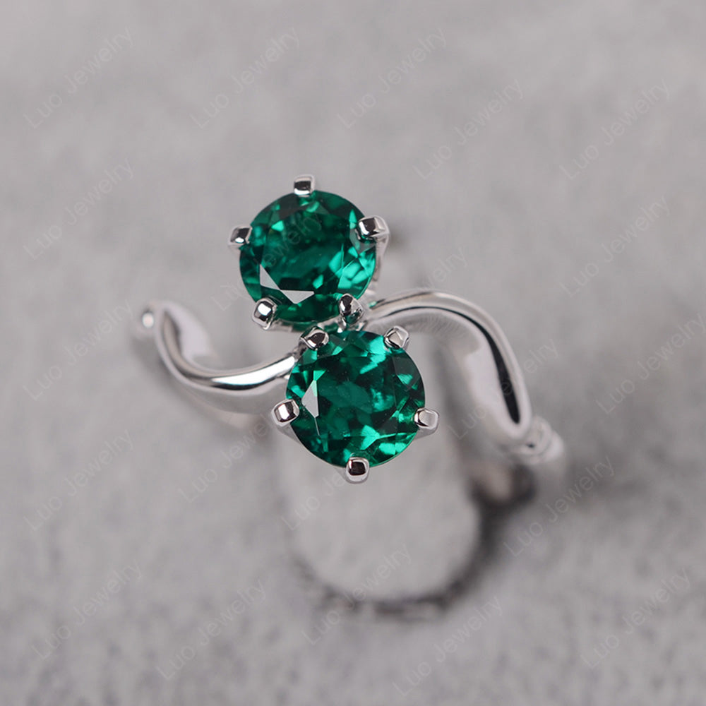 Lab Emerald Ring 2 Stone Twist Ring - LUO Jewelry