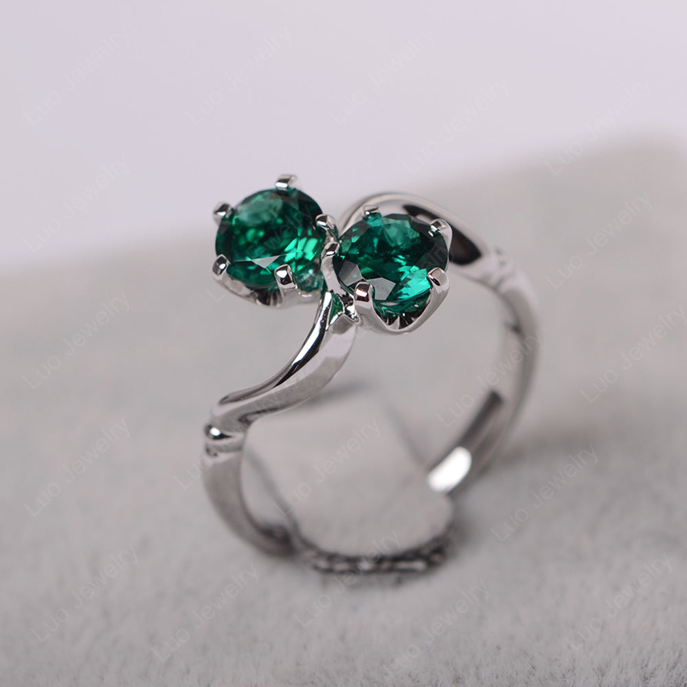 Lab Emerald Ring 2 Stone Twist Ring - LUO Jewelry