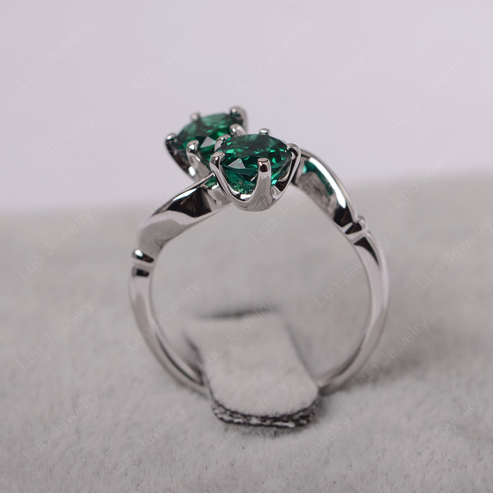 Lab Emerald Ring 2 Stone Twist Ring - LUO Jewelry
