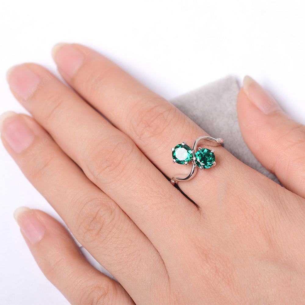 Lab Emerald Ring 2 Stone Twist Ring - LUO Jewelry