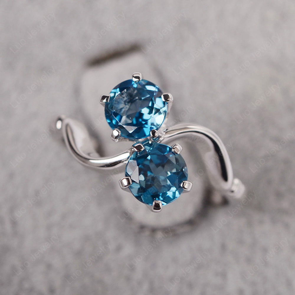 London Blue Topaz Ring 2 Stone Twist Ring - LUO Jewelry