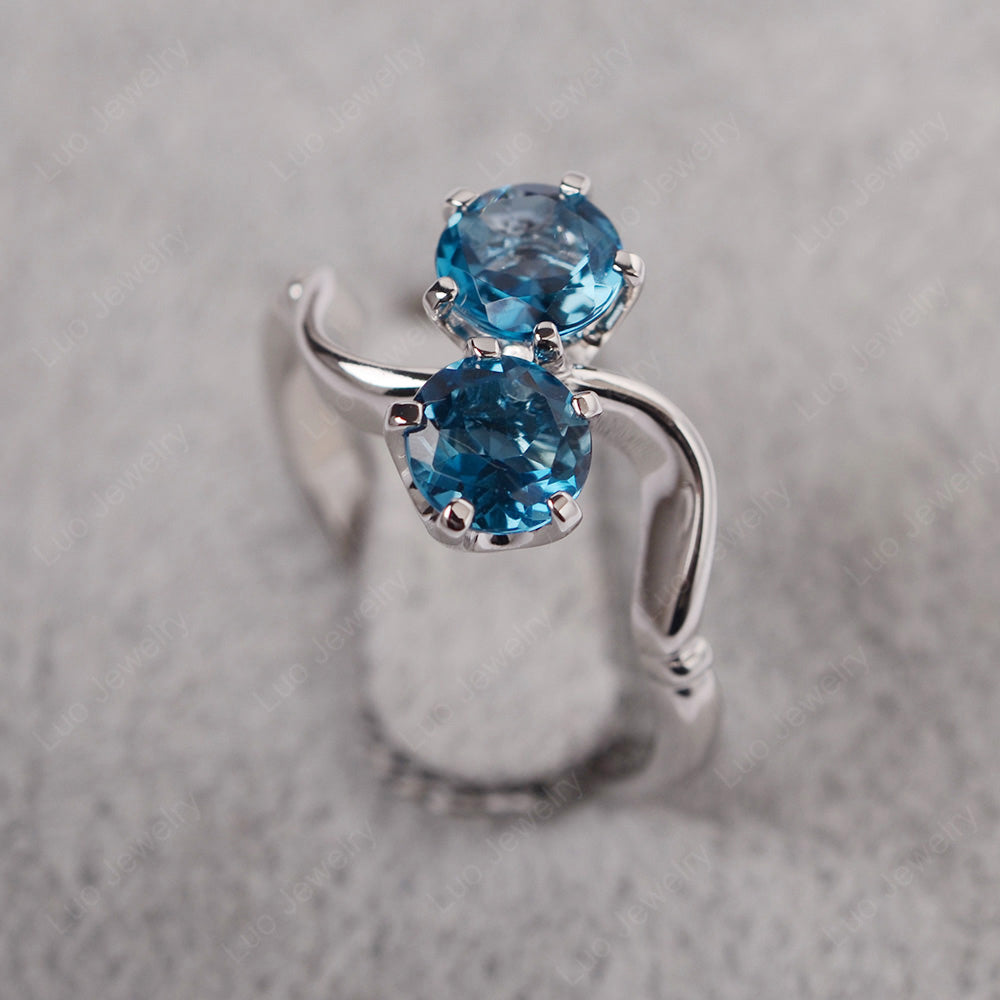 London Blue Topaz Ring 2 Stone Twist Ring - LUO Jewelry