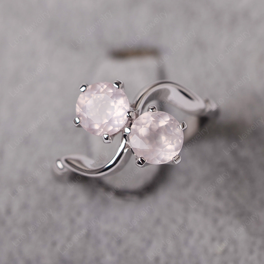 Rose Quartz Ring 2 Stone Twist Ring - LUO Jewelry