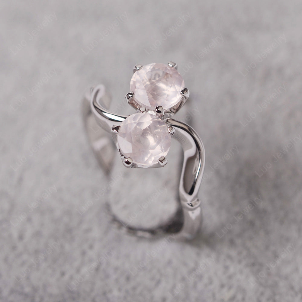 Rose Quartz Ring 2 Stone Twist Ring - LUO Jewelry