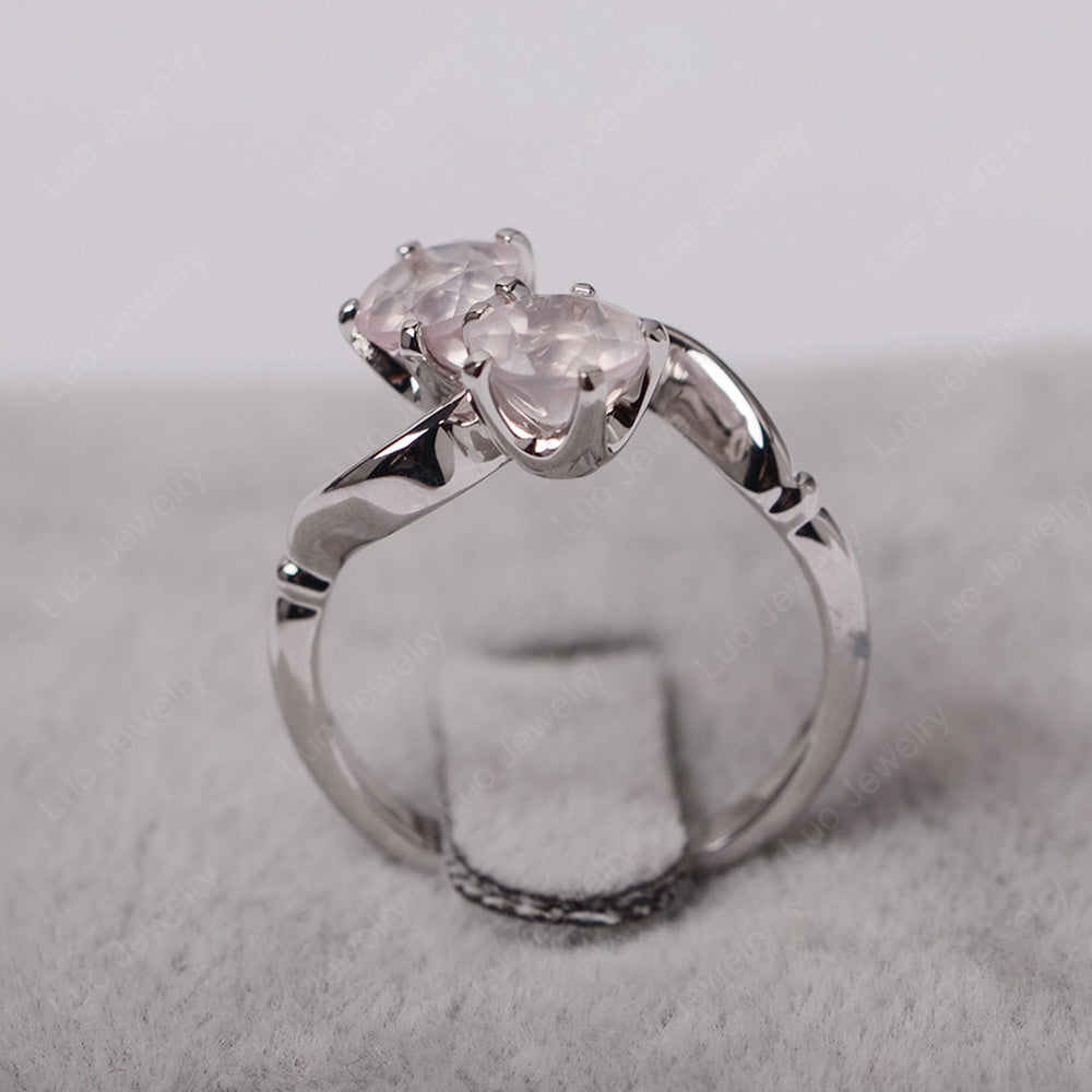 Rose Quartz Ring 2 Stone Twist Ring - LUO Jewelry