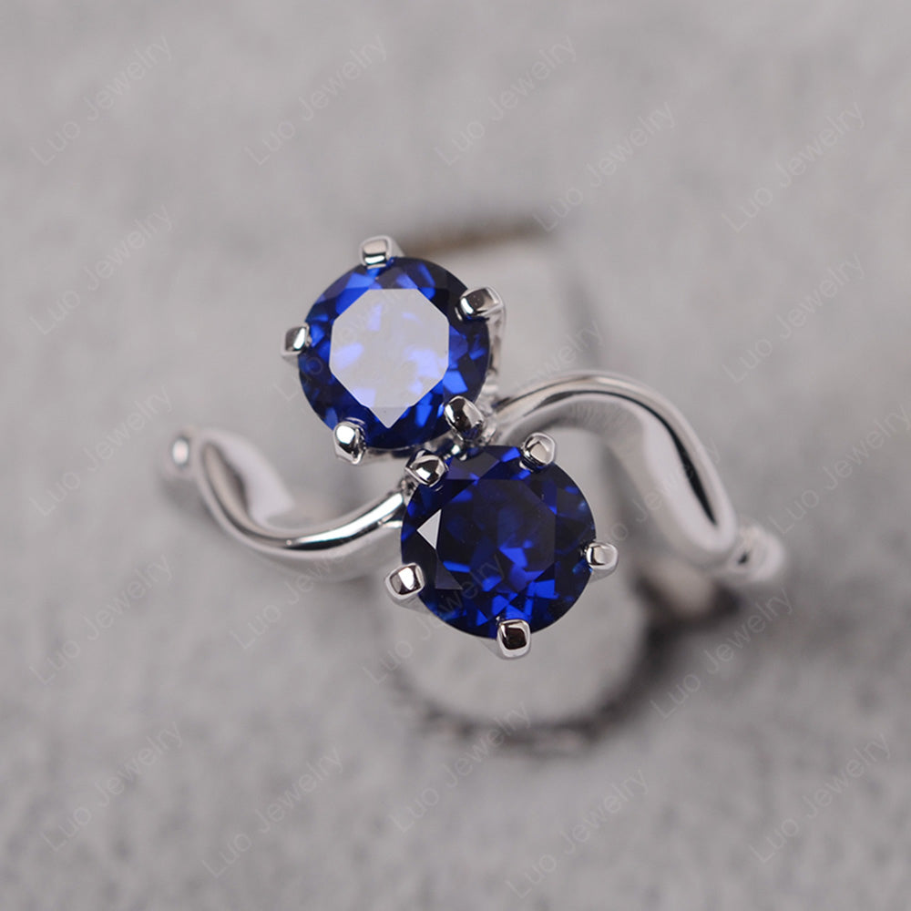 Lab Sapphire Ring 2 Stone Twist Ring - LUO Jewelry