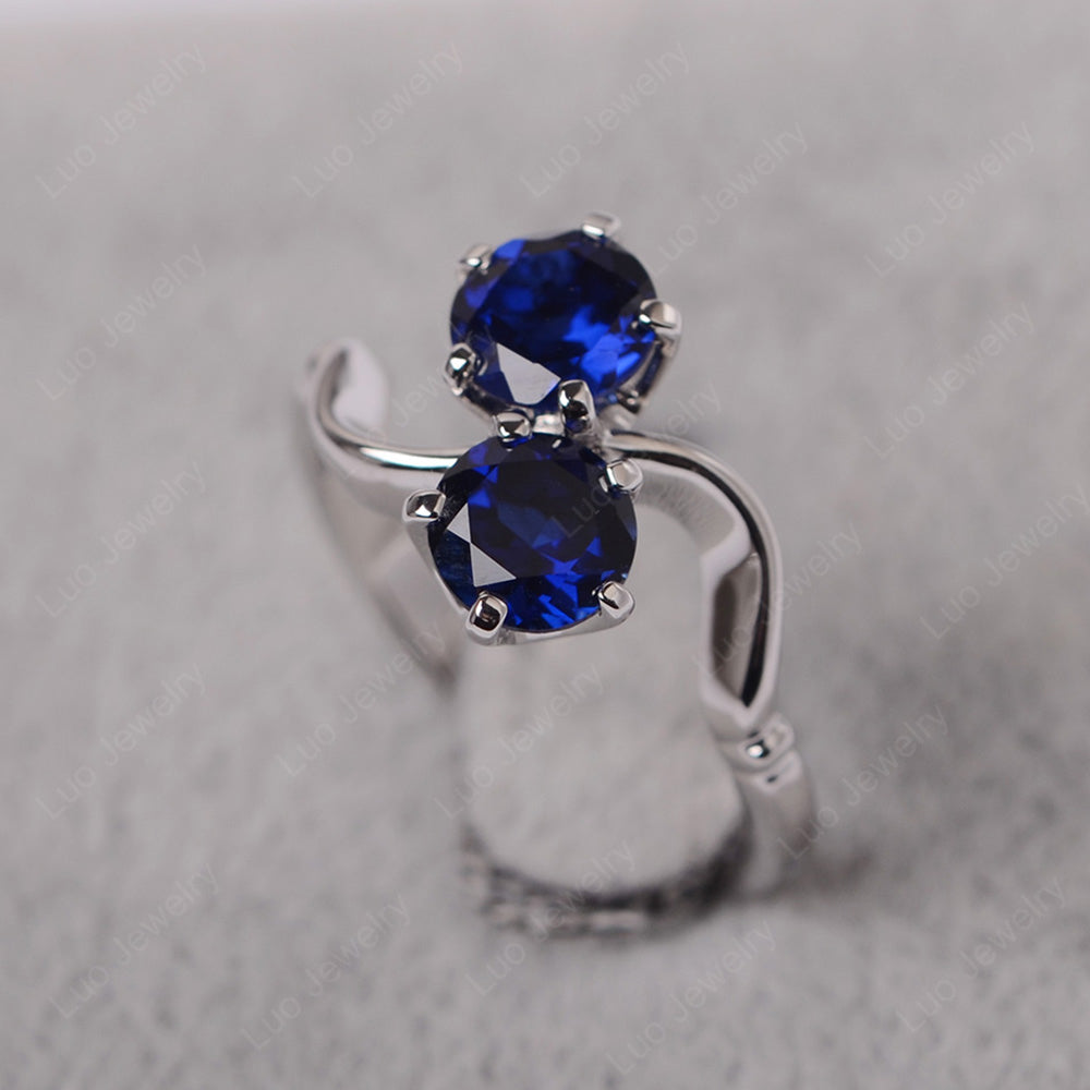 Lab Sapphire Ring 2 Stone Twist Ring - LUO Jewelry