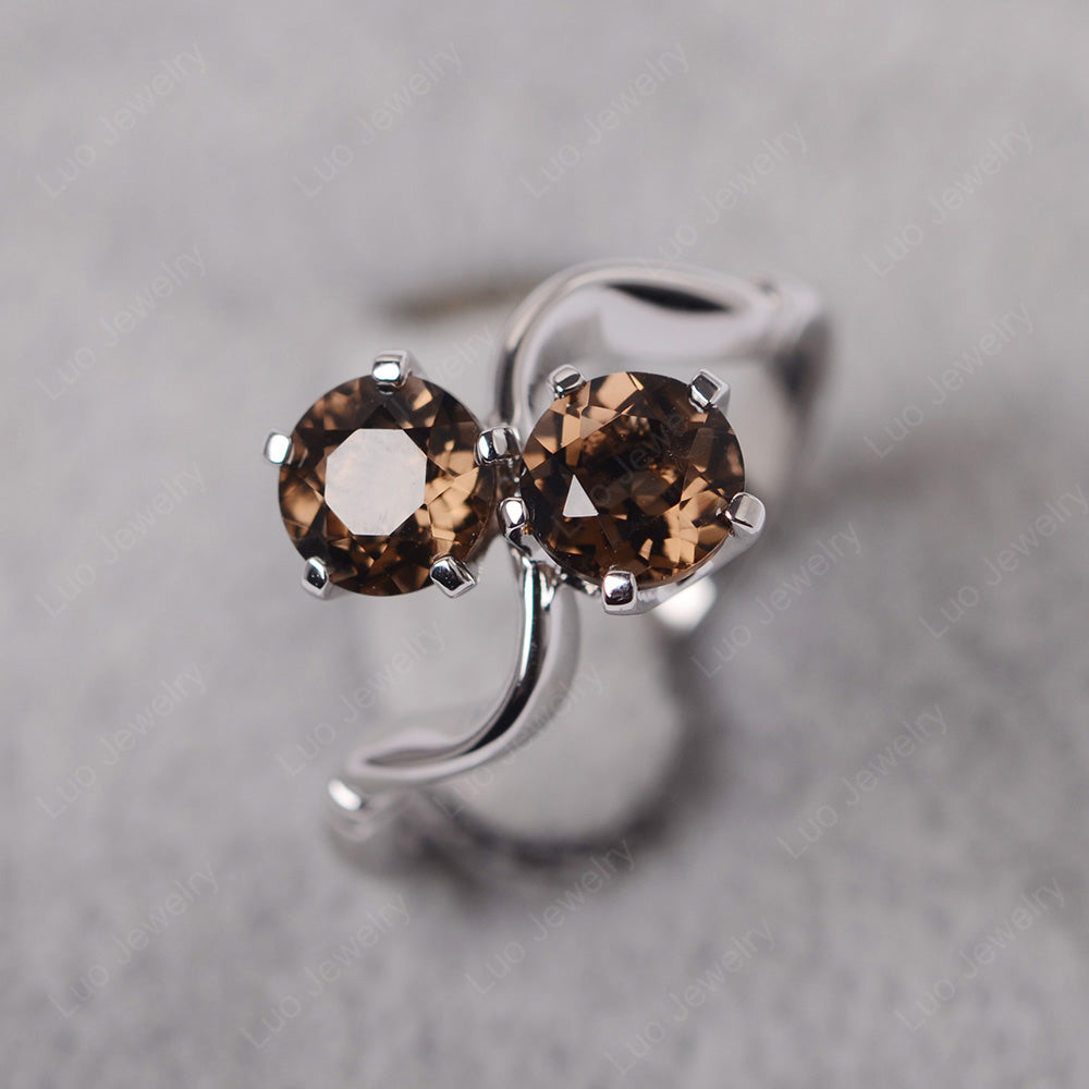 Smoky Quartz  Ring 2 Stone Twist Ring - LUO Jewelry