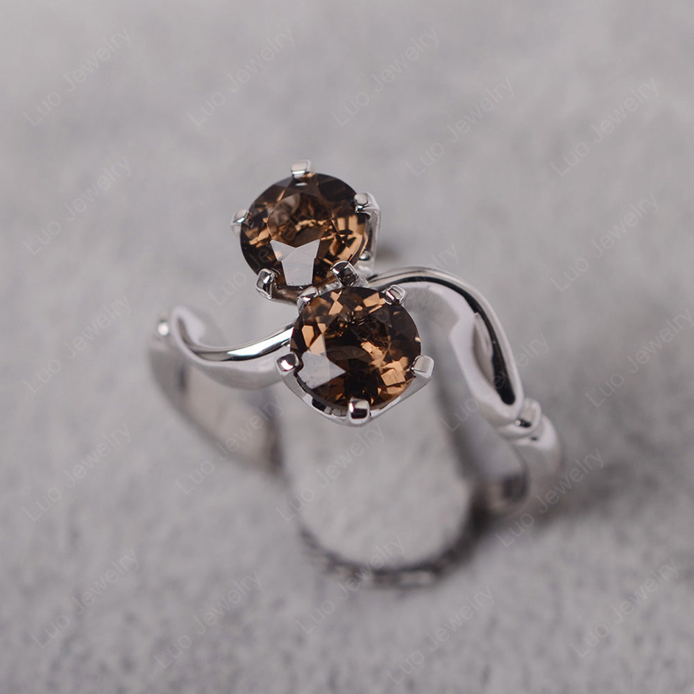 Smoky Quartz  Ring 2 Stone Twist Ring - LUO Jewelry