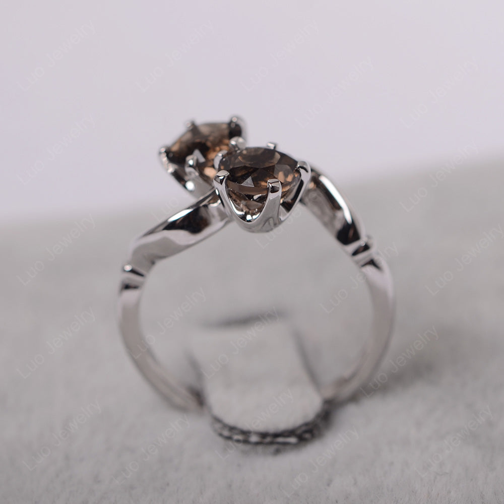 Smoky Quartz  Ring 2 Stone Twist Ring - LUO Jewelry