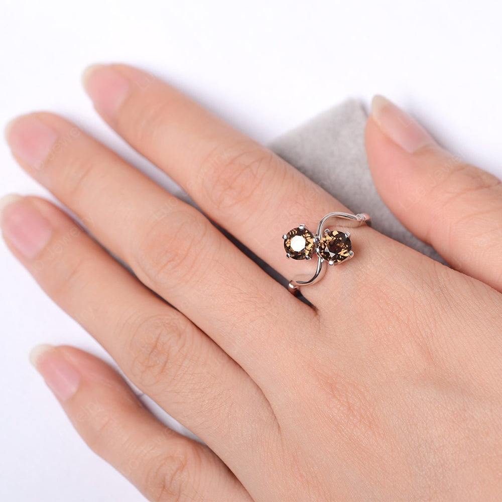 Smoky Quartz  Ring 2 Stone Twist Ring - LUO Jewelry