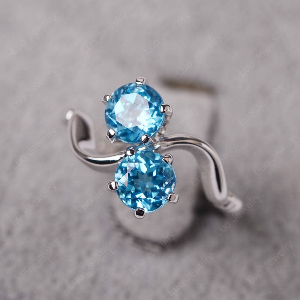 Swiss Blue Topaz Ring 2 Stone Twist Ring - LUO Jewelry