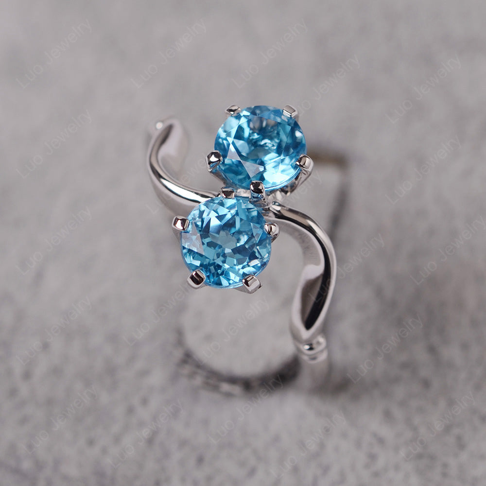 Swiss Blue Topaz Ring 2 Stone Twist Ring - LUO Jewelry