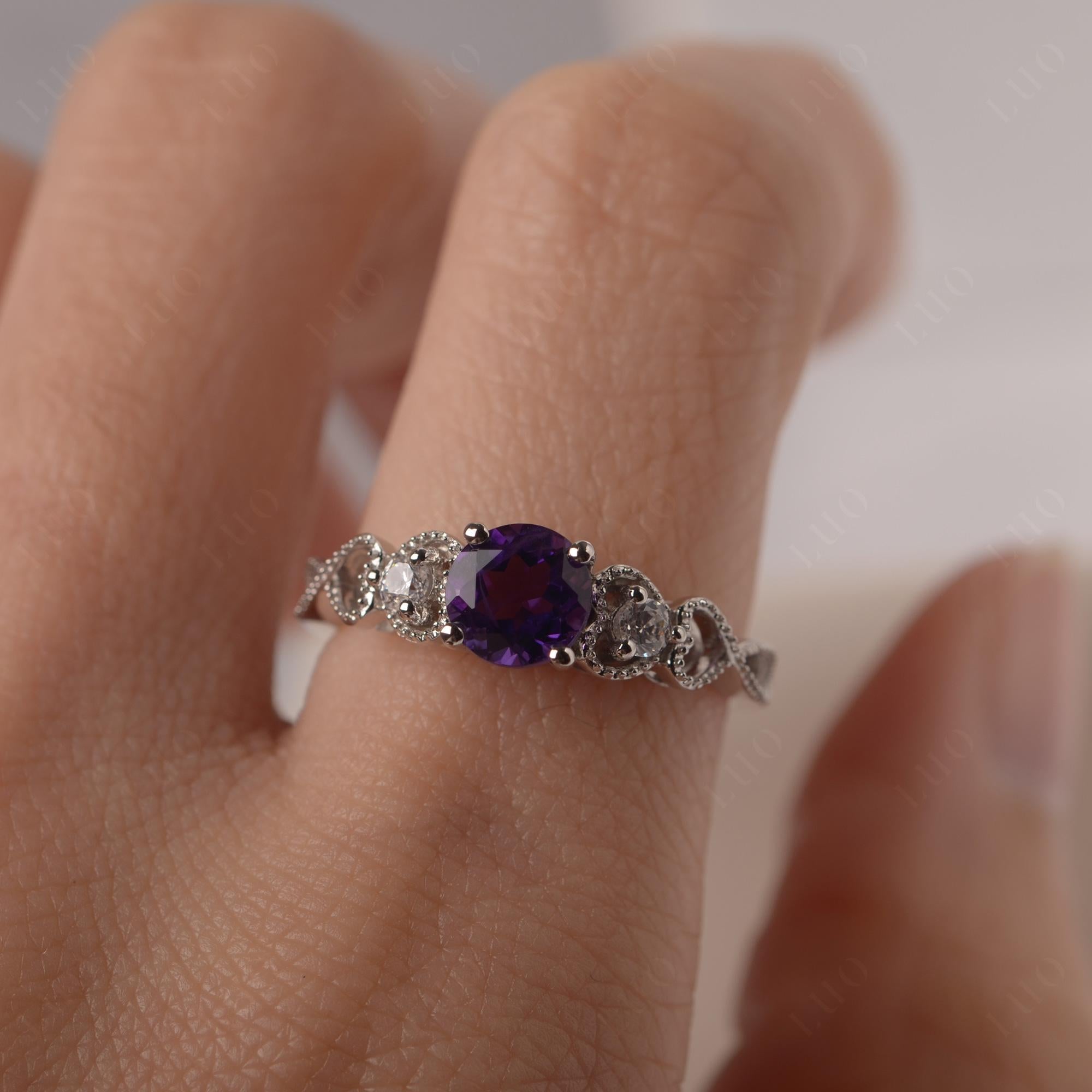 Amethyst Vintage Style Engagement Ring - LUO Jewelry