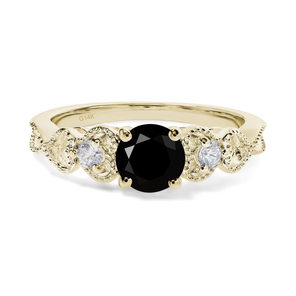 Black Stone Vintage Style Engagement Ring - LUO Jewelry #metal_14k yellow gold