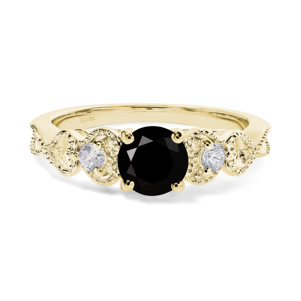 Black Stone Vintage Style Engagement Ring - LUO Jewelry #metal_18k yellow gold