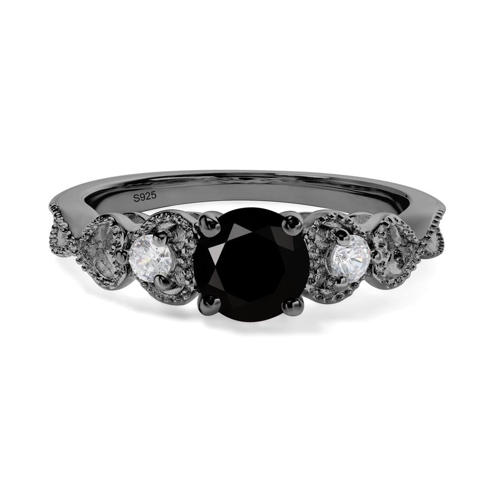 Black Stone Vintage Style Engagement Ring - LUO Jewelry #metal_black finish sterling silver