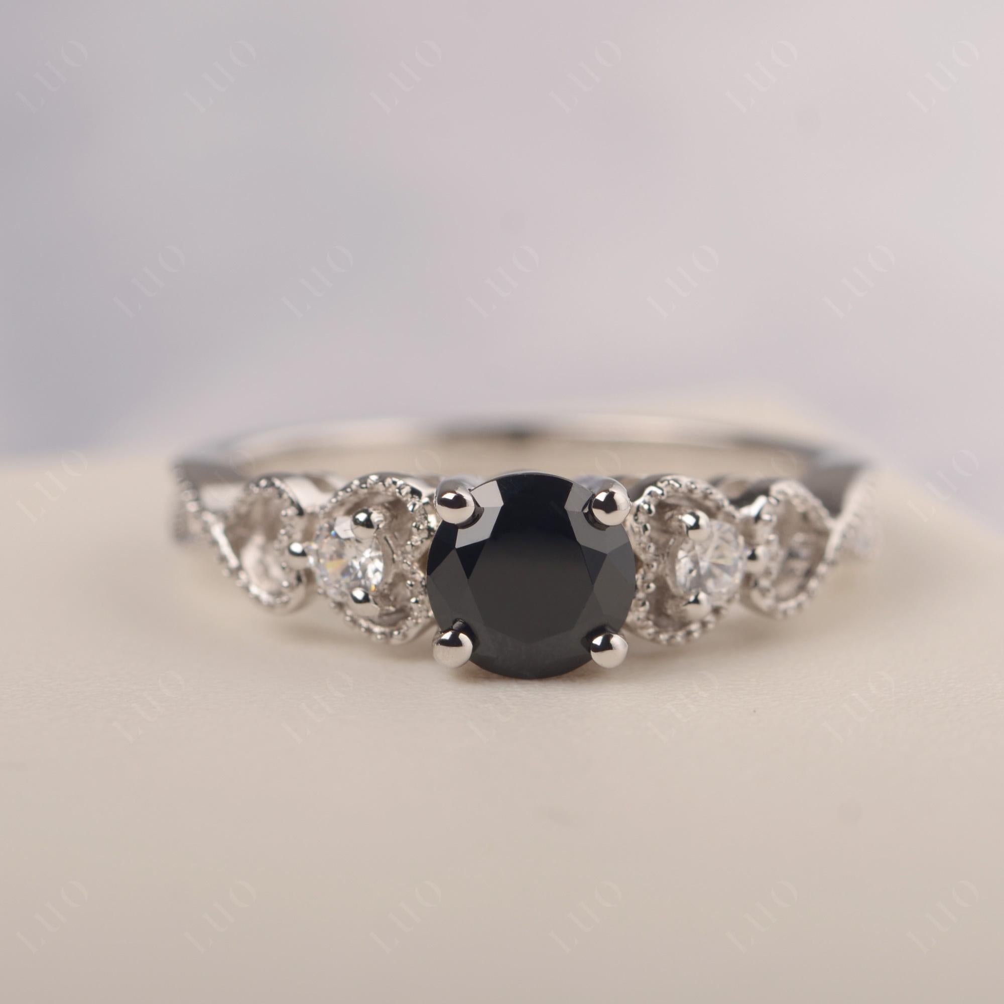 Black Stone Vintage Style Engagement Ring - LUO Jewelry