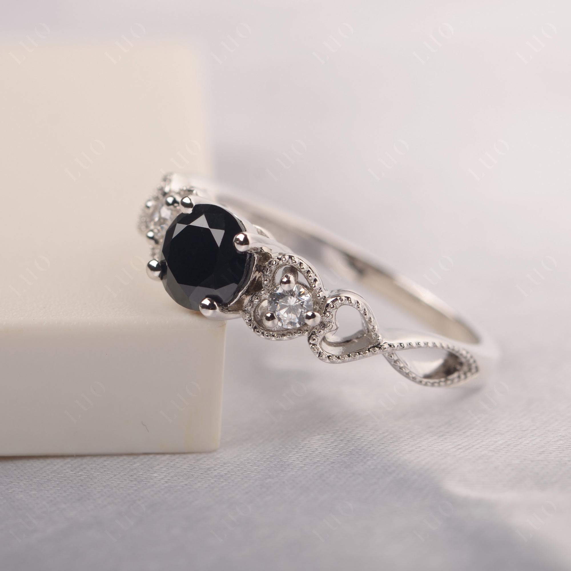 Black Stone Vintage Style Engagement Ring - LUO Jewelry