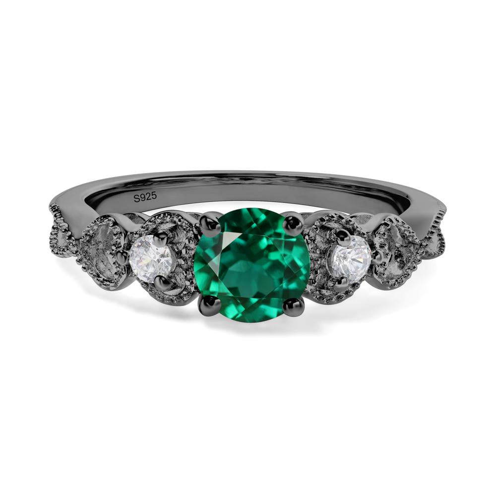 Emerald Vintage Style Engagement Ring - LUO Jewelry #metal_black finish sterling silver